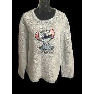 Disney Lilo and Stitch Long Sleeve Large 12-14 Shirt Faux Fur Blue “More Snacks”